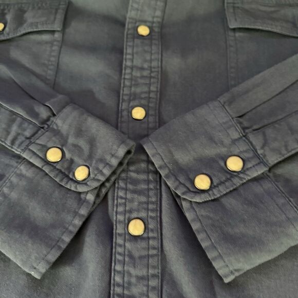 Lucky Brand Snap Front Western Utility Shirt Blue Long Sleeve Mens Size XL - Picture 5 of 13